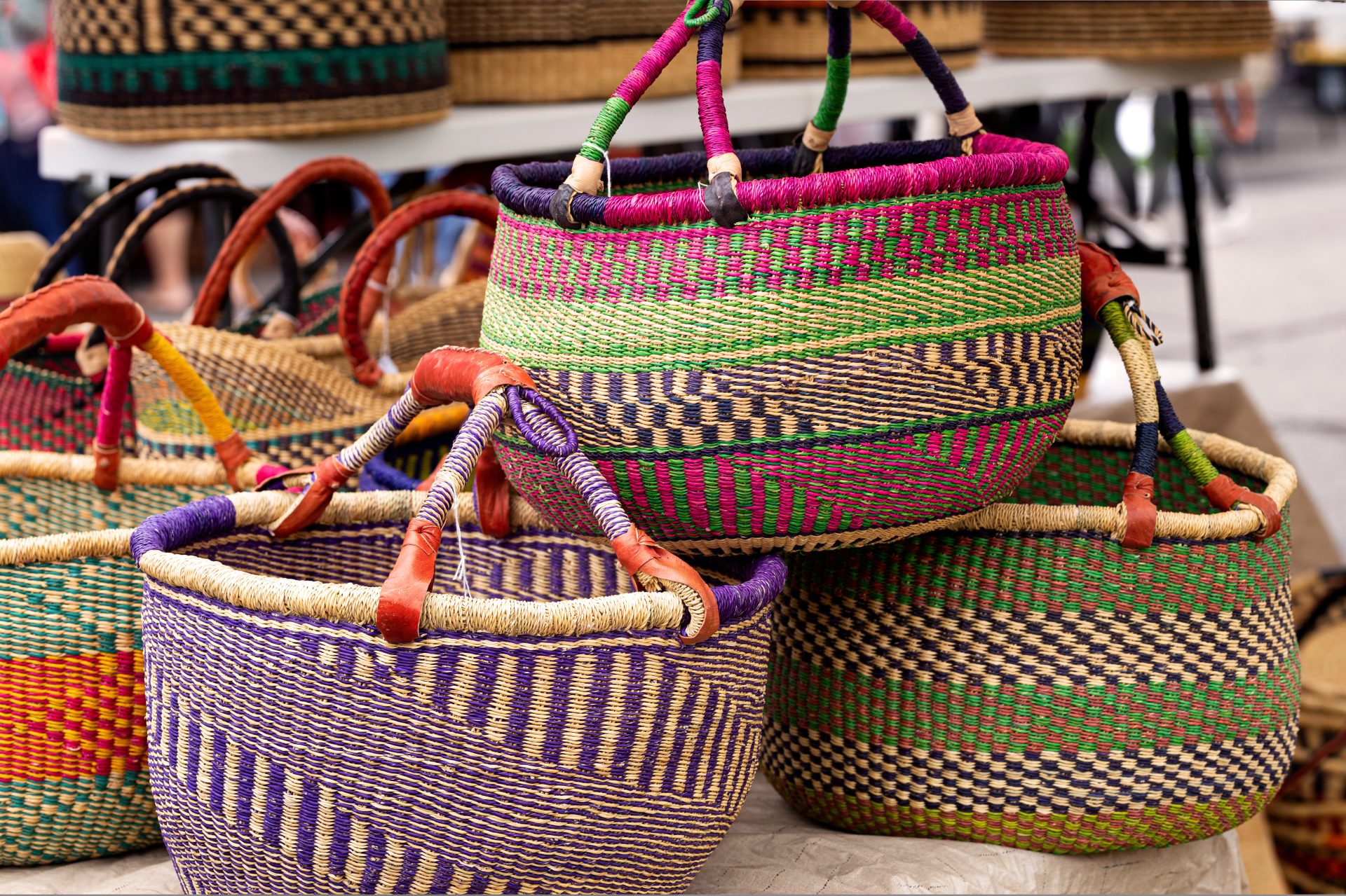 Large West African Baskets at an Outdoor Market